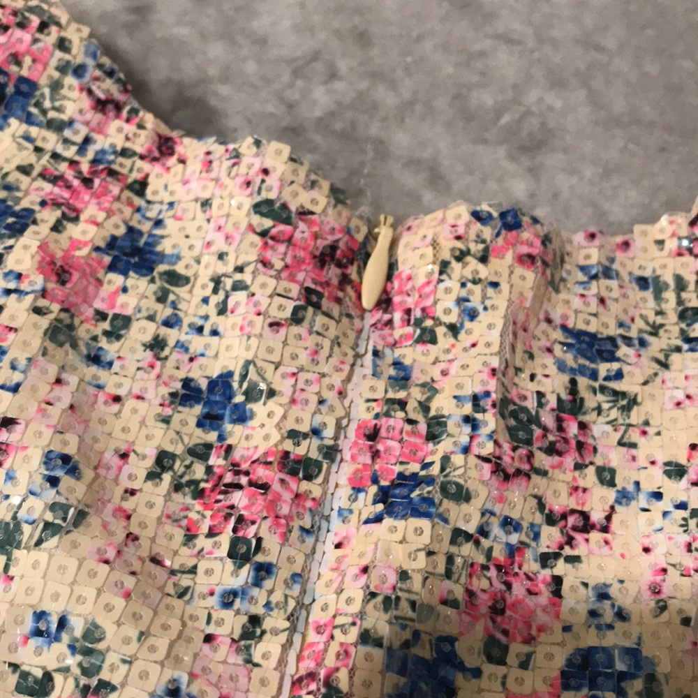 Zara Sequin Cropped Top Womens Small Cottagecore Barbiecore Ruffled Floral Boho - Picture 8 of 13